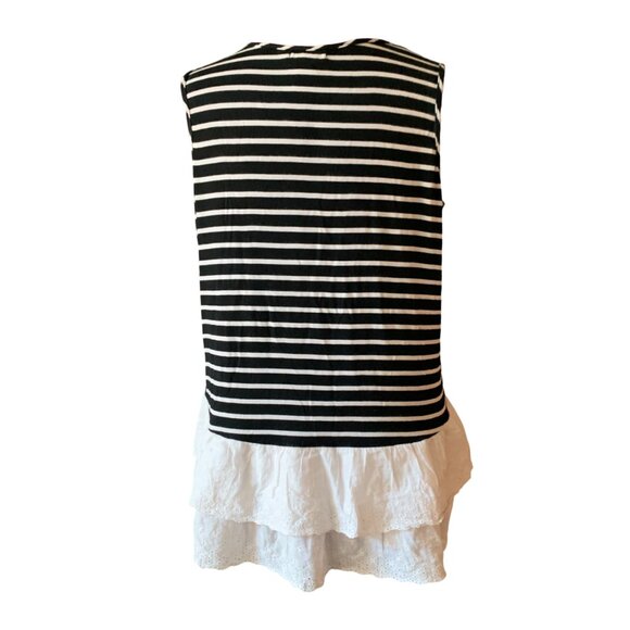 PEBBLE AND STONE Sleeveless stripes b&W Camisoles delicate ruffled lace medium - Picture 5 of 8